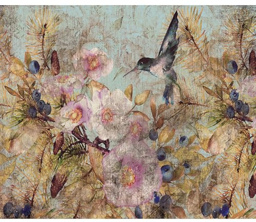 murando Fototapete Premium-Vlies Blumen Vogel 350x256cm Foto Tapete Schlafzimmer Vliestapete XXL Wandtapete Motivtapeten Bildtapete 3d Effekt Wand Dekoration Retro Vintage gemalt