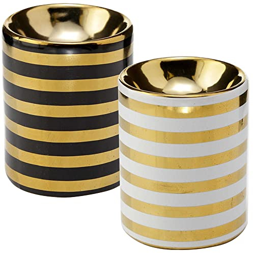 mtb more energy 2er Set Duftlampe Mini ''Modern Stripes'' - Duftlicht Teelichthalter - Gold/weiß + Gold/schwarz - Höhe 9 cm - Deko Style Home Living