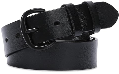 JasGood Damen Ledergürtel für Jeans Hosen Kleider Schwarzer Damen Gürtel mit Dornschließe, Schwarz, 110cm