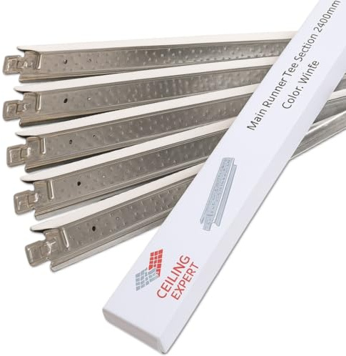 5pcs White Suspended Ceiling Suspension Grid Main Tee Runner Section 2400mm x 24mm Bar Components Spares - Main Support