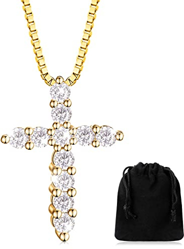 Weiß Vergoldete Damen Kreuz Kette Halskette mit Kreuz Diamant Anhänger Weißer Kristall Kreuz Diamant Halskette Schmuck für Frauen Geschenk(Gold)