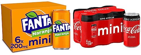 Fanta Naranja - Refresco con 8% de zumo de naranja, bajo en calorías - Pack 6 mini latas 200 ml & Coca-Cola Zero Azúcar, 6 x 200ml