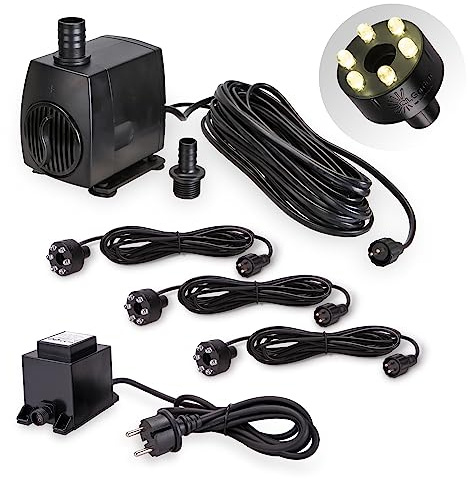 CLGarden Wasserspielpumpe SP3 mit 3X warmweißer LED Ring Beleuchtung Springbrunnenpumpe 1300 l/H