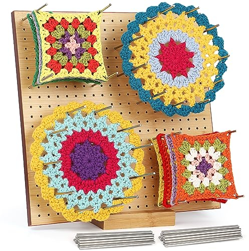 Coopay Granny Square Spanner, Groß Bambus Blocking Board 29 x 29 cm, Blocking Board Häkeln und 30 Edelstahl Fester Stock, Wood Spannbrett für Granny Squares Spannen, Strick- und Häkelprojekte