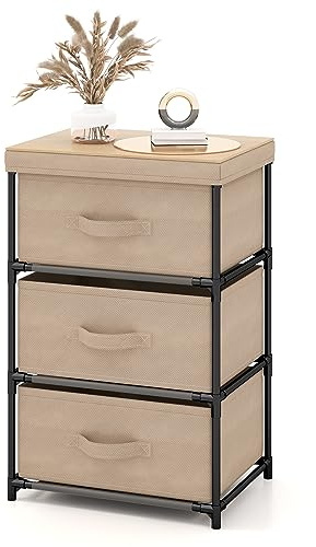 KOMFOTTEU Cassettiera con 3 Cassetti Estraibili e Pieghevoli, Cassettiera Camera da Letto in Tessuto, Struttura in Metallo, Armadietto per Soggiorno, Ufficio, Studio, 20 x 48 x 76 cm (Caffè) | Armadietto portaoggetti robusto telaio in metallo, ideale per camera da letto, soggiorno, ufficio, studio