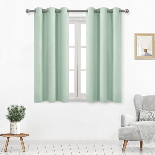 DWCN Blackout Curtains for Living Room, Room Drakening Curtains for Bedroom, Solid Thermal Privacy Protection Window Curtains, Mint Green, W38 x L54 Inch, Set of 2 (DWUS-ZGB-D2P-3854-49)
