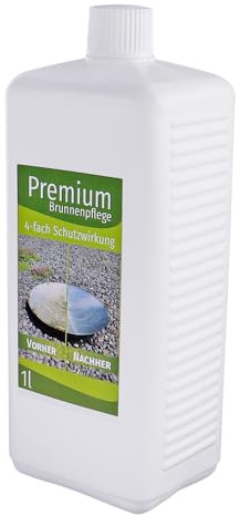 CLGarden Premium Springbrunnenzusatz 1 Liter gegen Algen, Kalk, glitschige Ablagerungen und schleimiges Wasser, Schaumfrei, Biologisch abbaubar, Gartenbrunnen Zimmerbrunnen klar Wasserzusatz