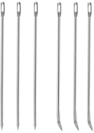Ofargo Fleisch-Stricknadeln, Bratennadeln zum Schnüren von Braten, Truthahn, Huhn, Schweinehaut, ganzem Schwein, Lamm und Rotisserie-Schweinen; 3 gebogene Nadeln und 3 gerade Nadeln, 6 Stück in allen