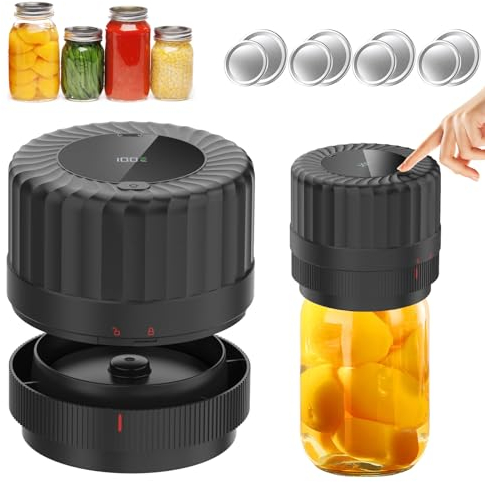 Food Vacuum Sealer Machine, HUIJUTCHEN Electric Mason Jar Vacuum Sealer Kit with Wide & Regular Mouth Jar Lids for Food Storage Automatic-off Vacuum Sealing Machine for Canning Jars LED Screen