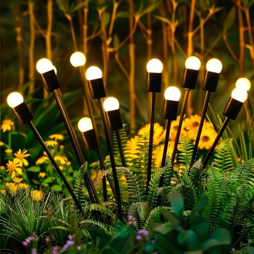 Aigostar LED Solar Garden Lights Outdoor 4 Pack - Warm White Waterproof Solar Path, Firefly, Sway & Stake Lights for Patio Pathway Decoration