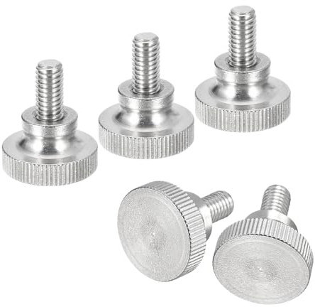 sourcing map Tornillos moleteados M6 x 12 mm, 5 tornillos de cabeza moleteada plana de acero inoxidable 304 con cierres de pomos de agarre de hombro