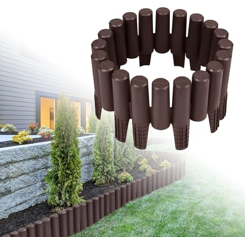 LZQ 8,4m Braun Rasenkante Kunststoff Flexibel Gartenpalisade Holzoptik Palisade Beetzaun Beetumrandung Beeteinfassung für Gärten, Gras-und Steintrennung, 30 Stück