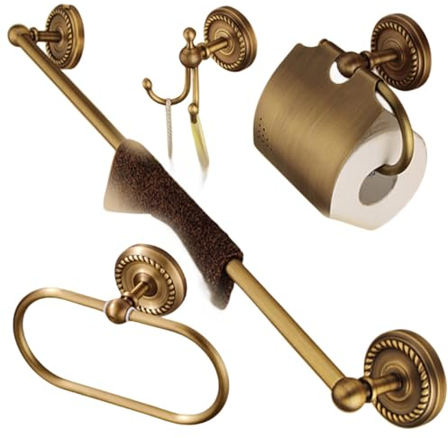 Badezimmerzubehör-Set aus massivem Messing, Kleiderhaken, Papierhalter, Handtuchstange, Seifenkorb, Badezimmer-Sets, antikes Messing, 1