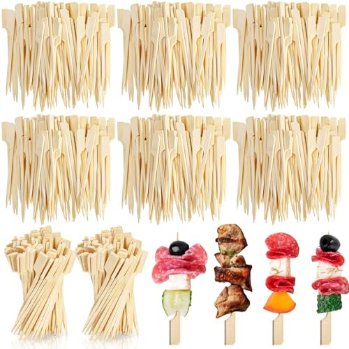 Acshio 2000 Pieces Bamboo Skewers for Appetizers, 3.5 Inch Bamboo Paddle Wood Picks, Wide Flat Natural Cocktail Picks for Fruit, Grilling, Appetizers, Sandwich, Barbecue, Snacks