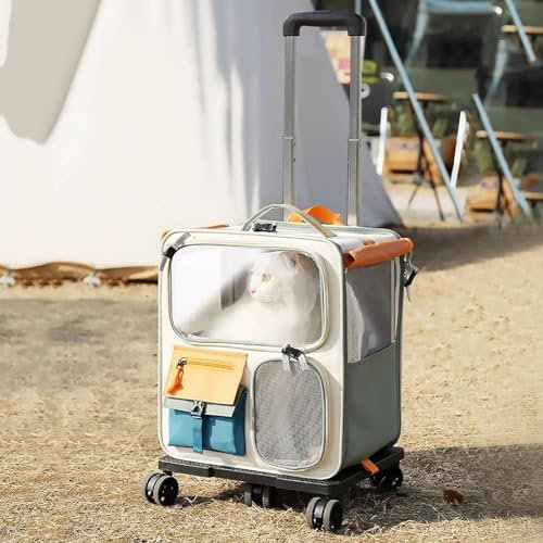 PJDDP Hunderucksack Mit Trolley, 2 in 1 Katzenrucksack Hunderucksack Mit Rollen Hundetrolley Transporttasche Trolley Für Katzen Und Kleine Hunde