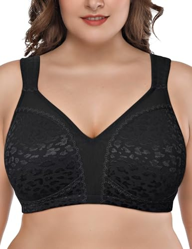 Deyllo Women's Minimizer Bra Wireless Plus Size Bra Full Coverage Comfort Everyday Bra Non Padded(Black Leopard,40H)