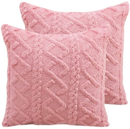 CutitiUU 2er Set Kunstpelz Kissenbezüge 45x45 cm,Plüsch-Kissenbezug,Kissenbezüge,weicher Plüsch,Diamant-Design,weicher Plüsch-Kunstfell,Boho,für Sofa,Schlafzimmer,Auto (Rosa)