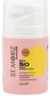 St Moriz Suncare SPF 50 Tinted Face Sunscreen | UVA & UVB Protection SPF 50 Daily Use Sunscreen Face Lotion with Tinted Coverage, Hyaluronic Acid & Niacinamide | Dermatologically Tested | Vegan | 50ml