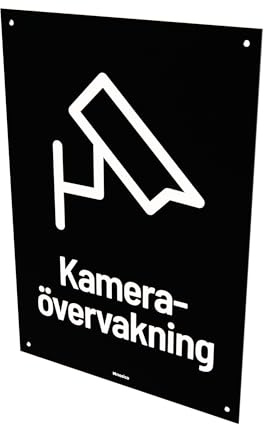 Nosico, Kameraövervakningsskylt, Aluminium 1,5 mm, 1-pack, Svenska, Varningsskylt för Bevakning, Förborrade Skruvhål, Olika Färger och Storlekar (Svart/Vit, 29,7(L) x 21,0(B) cm)