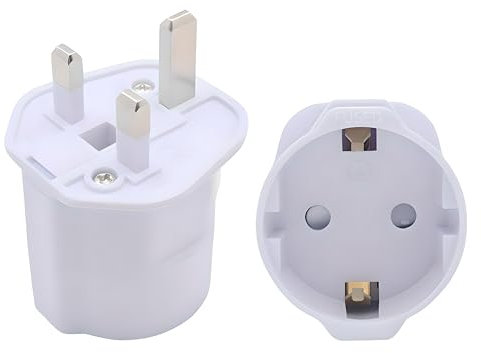 Double Dragon EU to UK Plug Adapter | European 2-Pin to UK 3-Pin Travel Adapter | Schuko & Europlug from France, Germany, Spain, Italy to UK Socket | BS8546 Certified, 13A Fused – White (3 Pack)