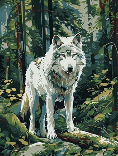 Kitquiver Teppich Knüpfen Set Zum Selber Machen Wolf Knüpfen Set Erwachsene Vorgedruckt 52X38cm DIY Knüpfsets mit Werkzeug Knüpfhaken-Teppich Teppichherstellungs Handarbeit für Heimdekoration
