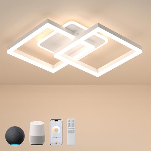 Plafoniera LED Soffitto 40W Dimmerabile,Compatibile con Alexa & Google home ,Controllo APP,Telecomando,con luce Notturna Funzione di Memoria per Camere da letto Soggiorni Sala da Pranzo (Bianco)