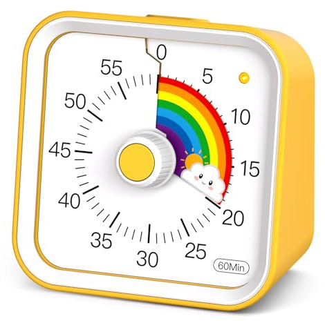 InfPokid Visueller Timer Kinder mit Pausenfunktion, 60 Minuten Countdown Regenbogen Timer für Kinder Schreibtischstudie, Klassenzimmer, Büro, Küche, Leises Zeitmanagement für ADHS (Gelb Regenbogen)
