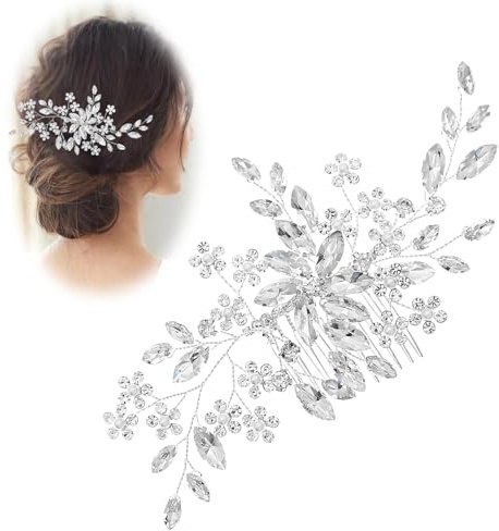 Herbst Braut Haarschmuck Hochzeit, Kristall Blume | Kopfschmuck Boho Haarkamm Silber Haarclip, Handgefertigt Haarschmuck Braut für Damen Mädchen Frauen (A)