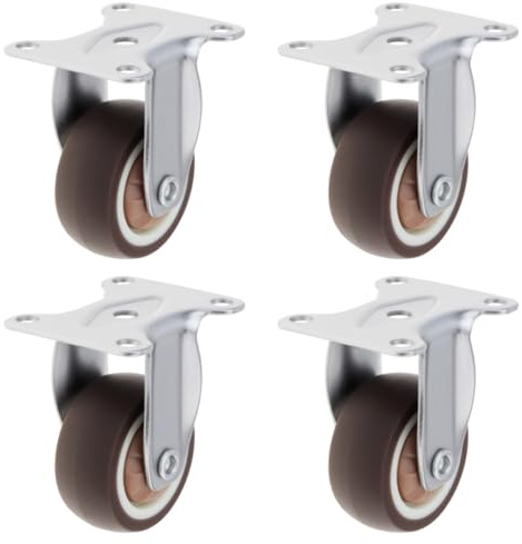 HOJLKLD 1.5 Inch Rigid Fixed Caster Wheels Set of 4,Non Swivel Low Profile Wheels for Furniture, No Noise Mini Rubber Casters for Small Furniture, Worktables