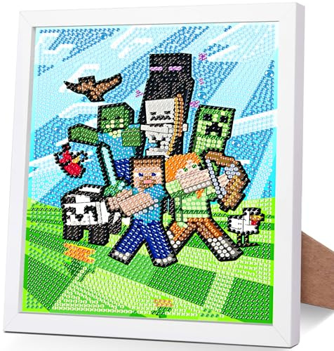 shinesky 5D Diamond Painting Set für Kinder ab 5 6 7 8 9 Jahren - 18 x 24cm mit Rahmen - Lustige Cartoon Motive - Kreativset für Jungen & Mädchen - DIY Diamantbild zur Deko