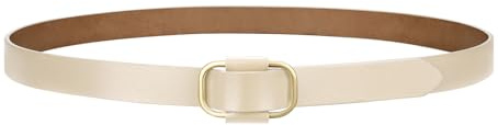 VONMELLI Damen Schmaler Leder Gürtel für Jeans Hosen mit Mode Gold Schnalle No Pin & Hole Verstellbare Taillegürtel Dünner Gürtel Beige Maximaler Taillenumfang 104cm