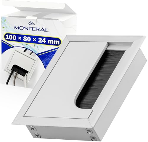 MONTERAL Tapa Pasacables Escritorio 100 x 80 mm H24 mm Color Gris - Pasacables Mesa Escritorio con Cepillo - Garantía de 10 Años