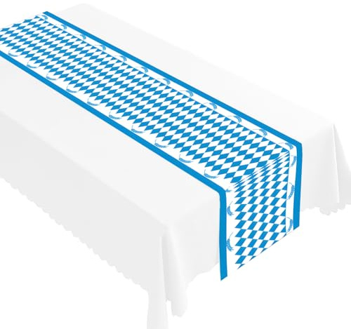 Nevoluxer Oktoberfest Dekoration Tischdecke – Bayerische Blau Weiß 35x180 cm – Waschbare Tischdecke im Rautenmuster für Oktoberfest Party & Festzelt
