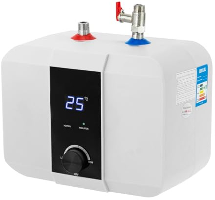 Scaldabagno da 6/8 l, scaldabagno sottopiano da 1500 W, piccolo scaldabagno resistente alla pressione, con funzione termostato 0-65 °C, contenitore interno smaltato, display LED, 220 V (6 l, 1500 W)
