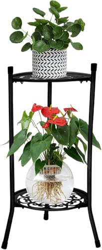 Tall 2-Tier Metal Plant Stand for Indoor Outdoor Use, Black Flower Pot Rack (50x30cm)