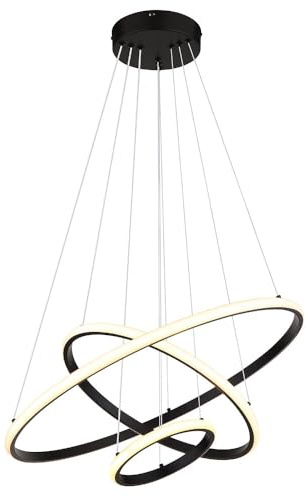 LED Pendellampe Esstischleuchte Ringe schwarz Wohnzimmerlampe Hängelampe schwarz, 39W 2850lm warmweiß, DxH 60 x 100 cm