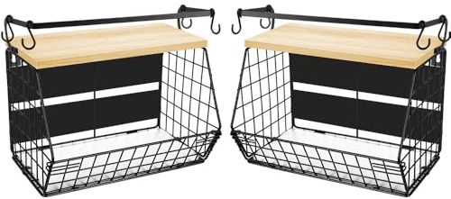 HUOLE Corbeille a Fruit en Métal Panier à Fruits Mural Rangement de Cuisine pour Légumes,Basket pour Rangement,Epices, Panier Mural, 35*17*29,5 cm (deux) noir