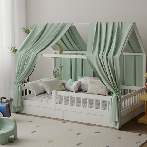 Pacok Hausbett Himmel 2er-Set, Betthimmel Hausbett 70x270 cm Grün | Weicher Baumwollstoff Stoffhimmel, Hausbett Deko in 5 Farben, Hausbett Vorhang für Mädchen und Jungen, Himmel für Hausbett