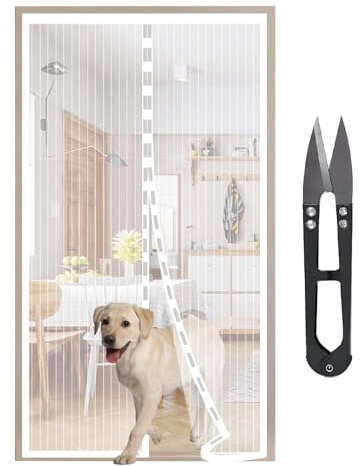 Zanzariera Magnetica 140x280 con 34 Potenti Magneti e 2 Blocchi di Peso, Porta Si Chiude da Sola, Tenda per Impedire Ingresso di Mosche e Zanzare, Facile da Installare