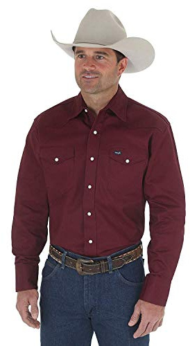 Wrangler Chemise de Travail Western à Manches Longues pour Homme Coupe Cowboy Finition Ferme, Oxyde Rouge, Taille XL Hauteur