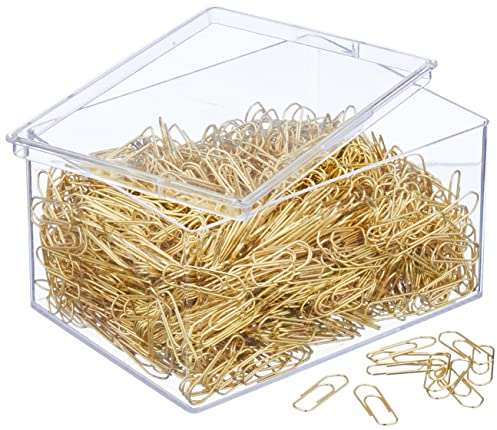 Wedo 9101500 Büroklammer (aus Metall, 26 mm, in Klarsichtdose) 1500 Stück, messingfarbig