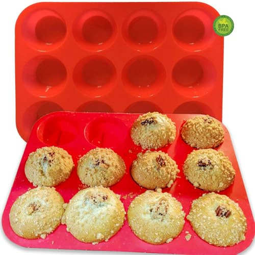 2PCS Thicken-12 Cup Silicone Muffin Pan - Cupcake Baking Pan Great for Making Muffin Cakes, Tart, Bread -Non - Stick Silicone Mold/Dishwasher - Microwave Safe