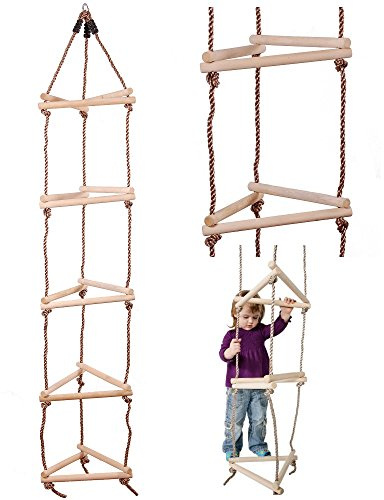 Outdoor Play Days Wooden Triangular Rope Ladder - 15 Rung 3 Sided - Climbing Frame/Swing/Tree Swing Accessory