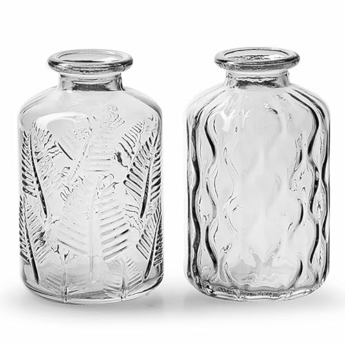 12er Set kleine Glasvasen im Vintage Look – Blumenvasen H 10 cm für Tischdeko & Hochzeit – Kleine Vasen aus Glas Dekovasen