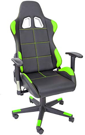 TPFLiving Premium XL Racing Stuhl Bürostuhl XL Gaming Stuhl Chefsessel Drehstuhl Fire - Schreibtischstuhl mit Lendenkissen - Zockerstuhl - belastbar bis 150 kg - Kunstleder - Schwarz/Grün