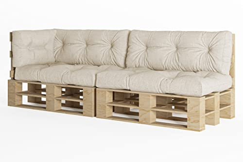 chilly pilley Palettenauflage Schaumflocken palettenkissen Palettenpolster Palettenmöbel Palettensofa Rückenlehne Sitzkissen Seitenkissen Set (5er Set Elfenbein)