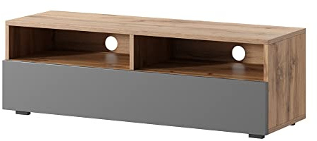 Selsey REDNAW - TV-Schrank / TV-Board stehend / hängend, 100 cm breit (Wotan Eiche Matt / Grau Hochglanz ohne LED)