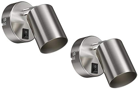 ledscom.de 2 pcs. Wall Light WAIKA, Switch, Stainless Steel matt, Round, 1x GU10 max. 60W