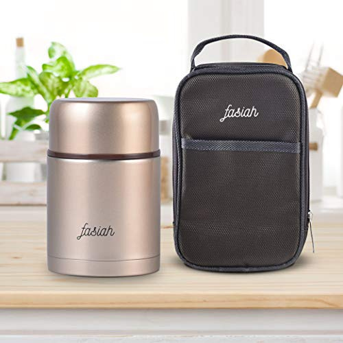 FASIAH Thermos Alimentaire avec Sac Isotherme Chaud 750ml : Box étanche de Voyage pour Repas Chaud, mug café Soupe Plat a emporté, conteneur en Acier INOX, Double Compartiment pour Aliment (gold)