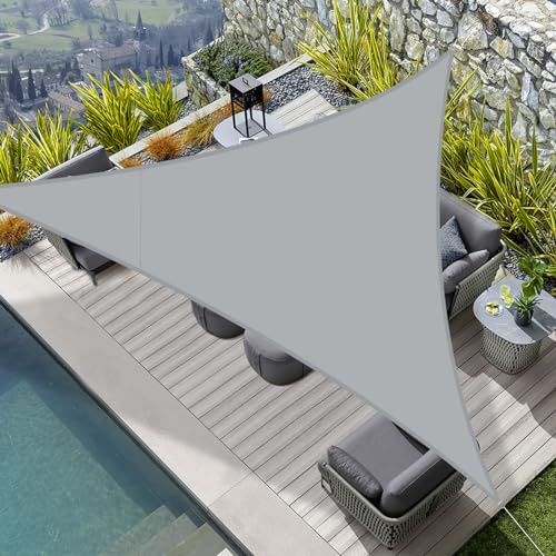 HENG FENG Toldo Vela Triangular 3x3x3m, Gris | Vela de sombra exterior PES 160g/m²,Impermeable & 95% Bloqueo UV,para Terraza, Jardín, Patio - con cuerda,fácil instalación